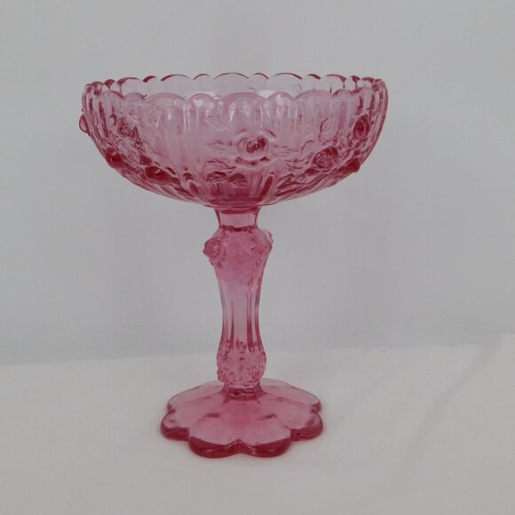 Fenton Rose Colonial Pink Round Compote Pressed Glass 7.5" tall Stem VINTAGE - Picture 3 of 12